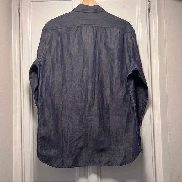 Wallin & Bros Linen Cotton Shirt Dark Blue Chambray Button Workwear Casual Large - Picture 4 of 4